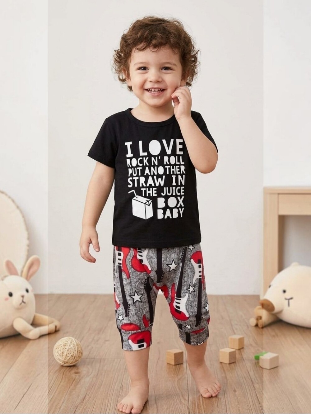 Toddler Boy Rock N Roll Juice Box Tee & Guitar Pants 2-Piece Outfit Set 18-24M